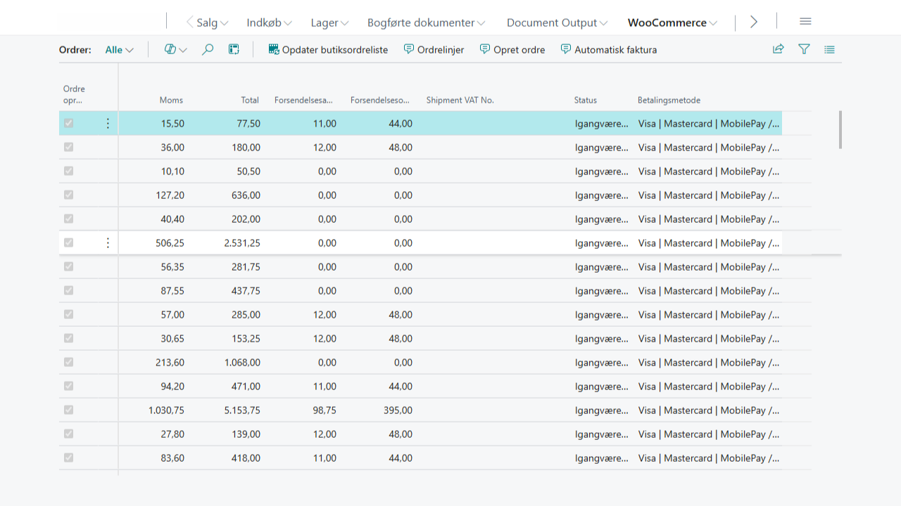Automatisk importerede WooCommerce-ordrer i Business Central