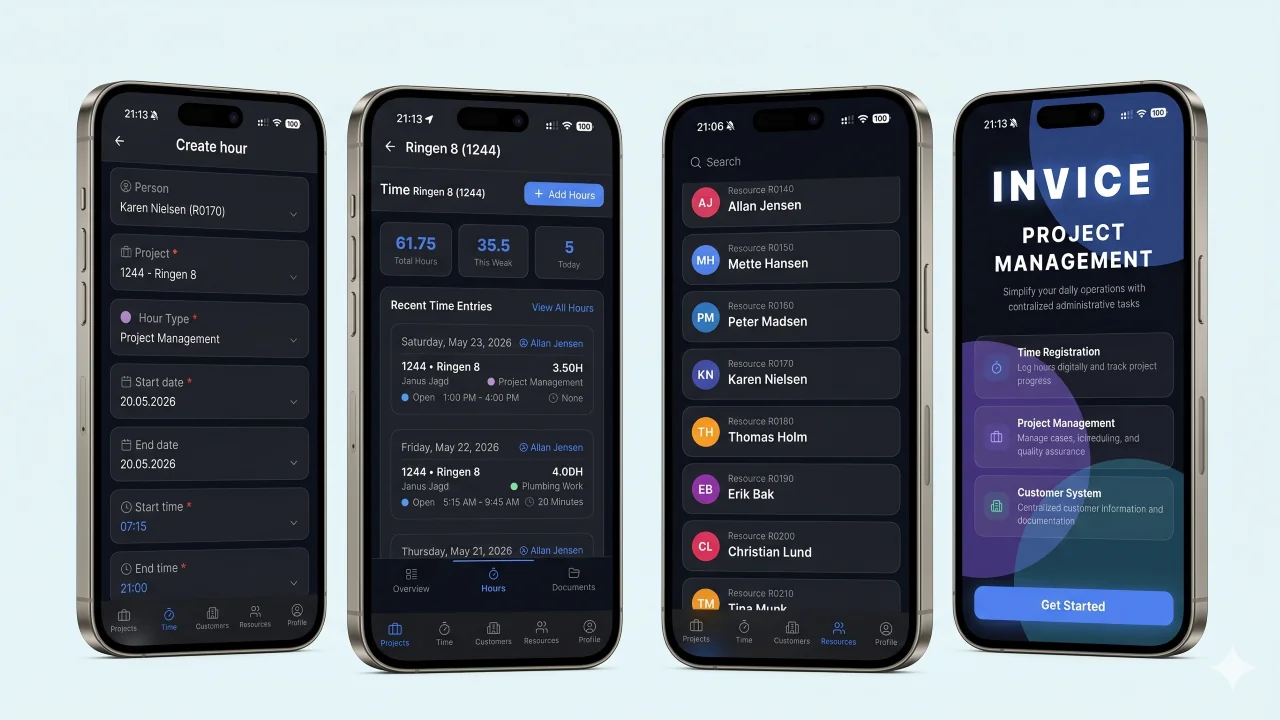 Invice Project Management på iPhone — 4 skærmbilleder