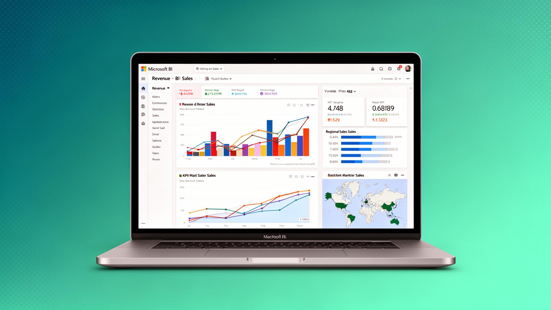 Power BI salgsrapport på laptop
