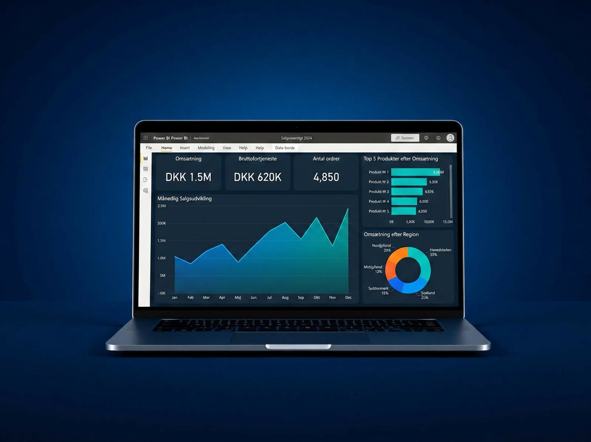 Power BI salgsrapport på laptop