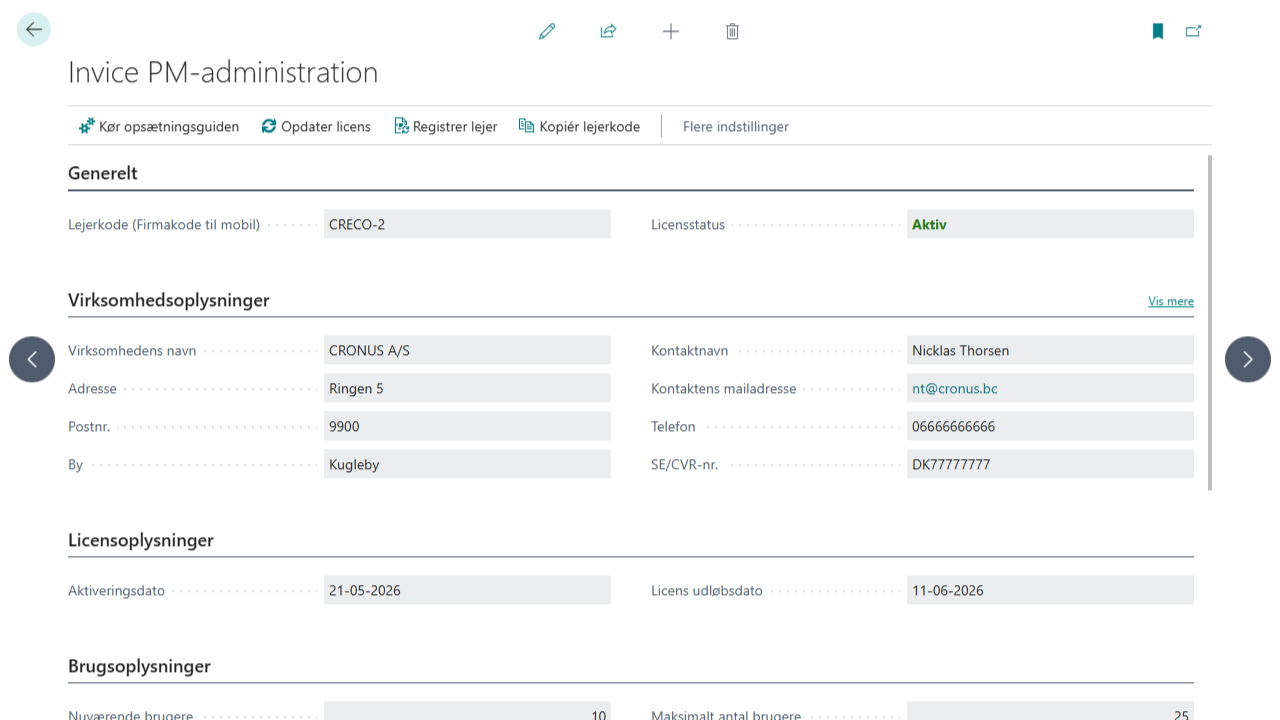 Opsætning af Invice Project Management i Business Central