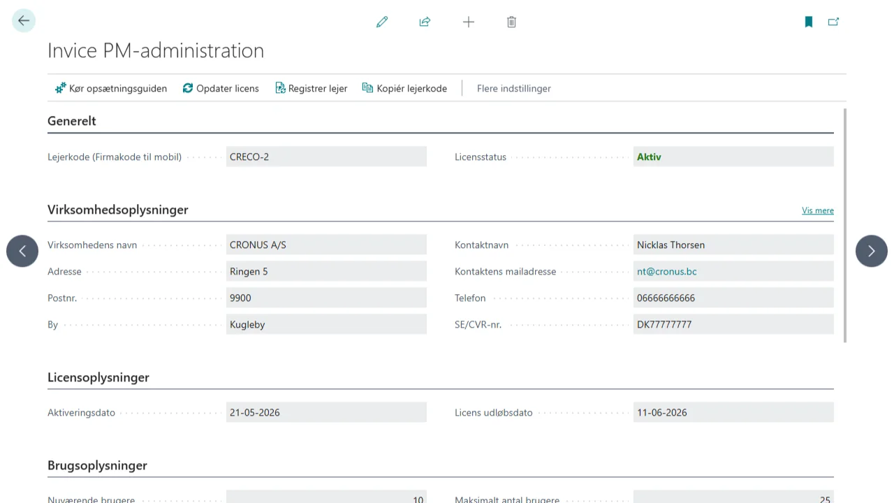 Opsætning af Invice Project Management i Business Central